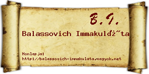 Balassovich Immakuláta névjegykártya